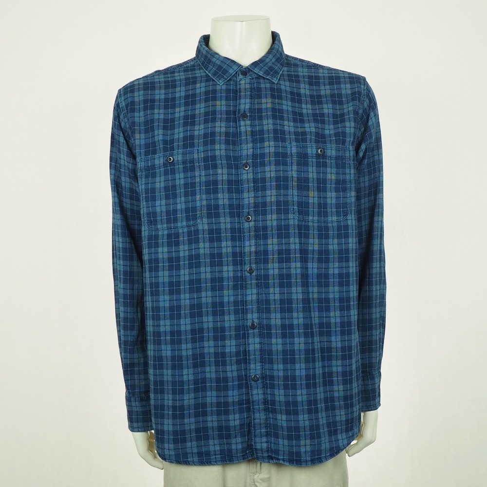 Tommy Bahama Button Down Shirt Mens 2XL XXL Blue Plaid Pockets Cotton Blend